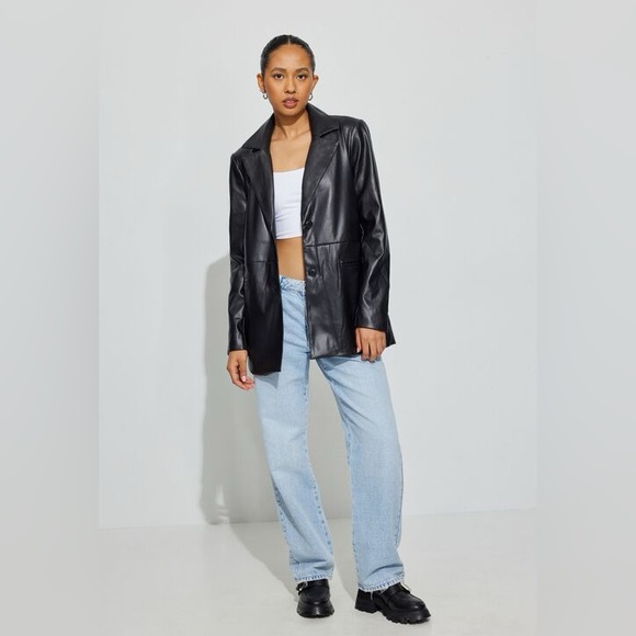 Garage Clothing Women's Black Faux Blazer Leather Jacket - Picture 3 of 10